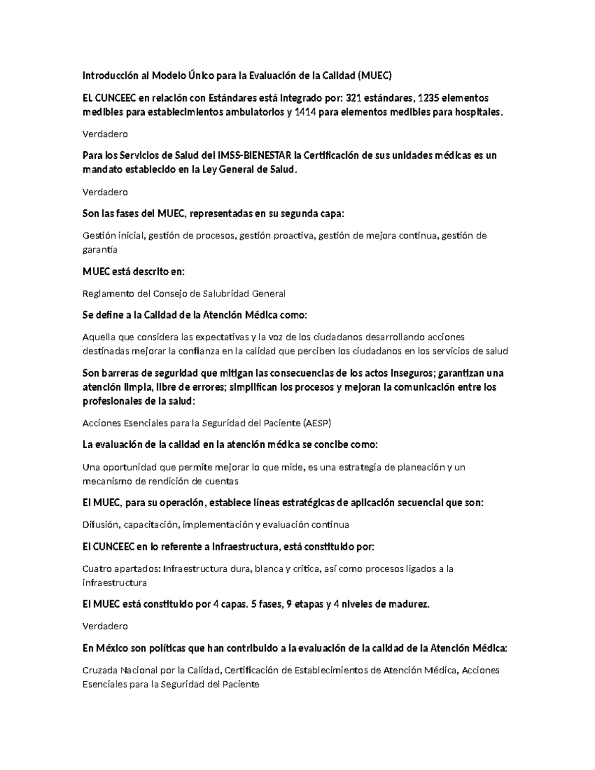 Introducción al MUEC: Evaluación de la Calidad en Salud - Studocu