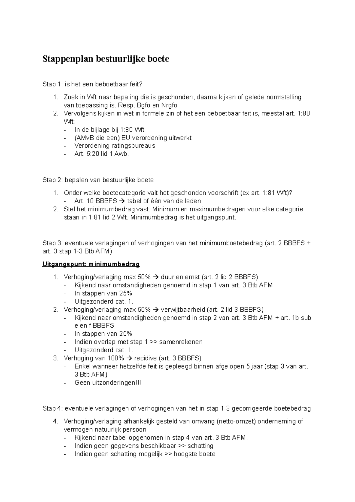 Stappenplan Bestuurlijke Boete: Analyse en Bepaling (Wft) - Studeersnel