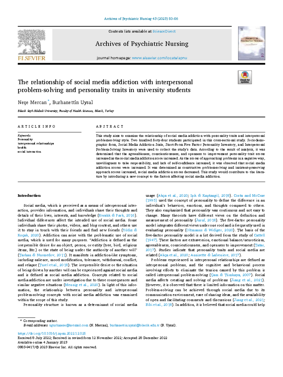 The Relationship Between Social Media Addiction and Personality Traits ...