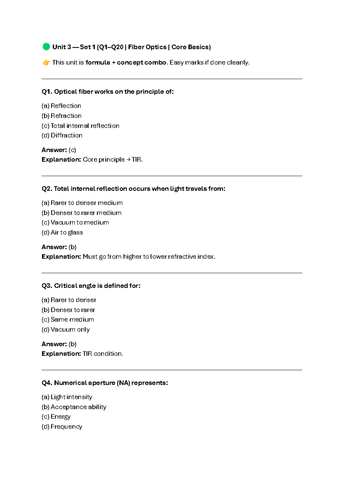 Unit 3 Set 1: Fiber Optics Core Concepts & Key Questions - Studocu
