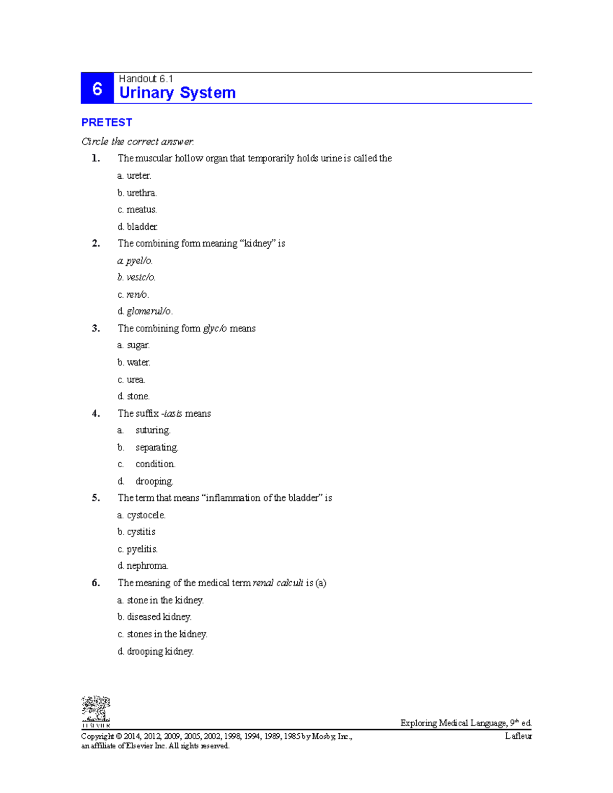 Med Term Ch 6 Urinary System Test Yourself Pretest - Studocu