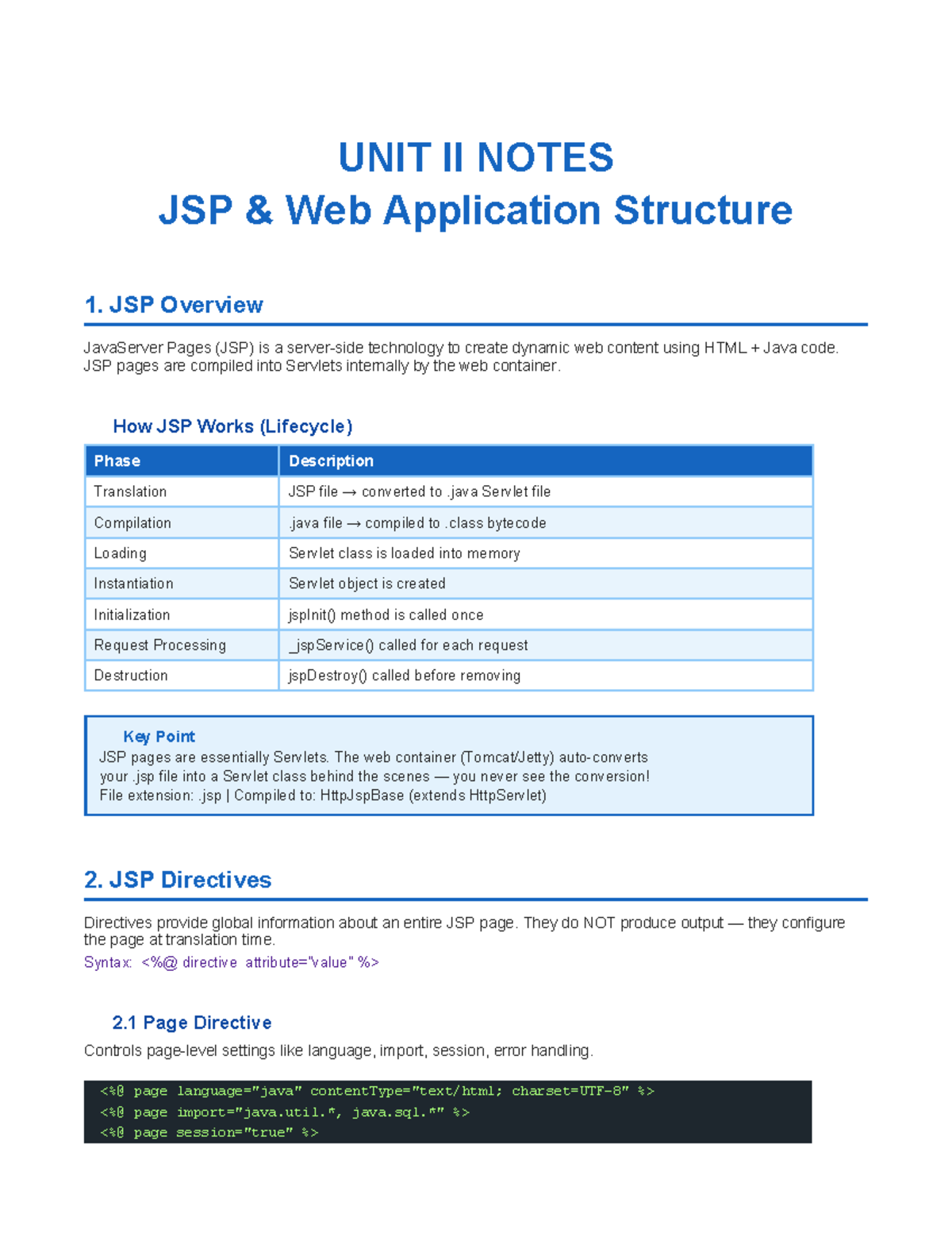 JSP Web Application Structure Notes - Unit II - Studocu