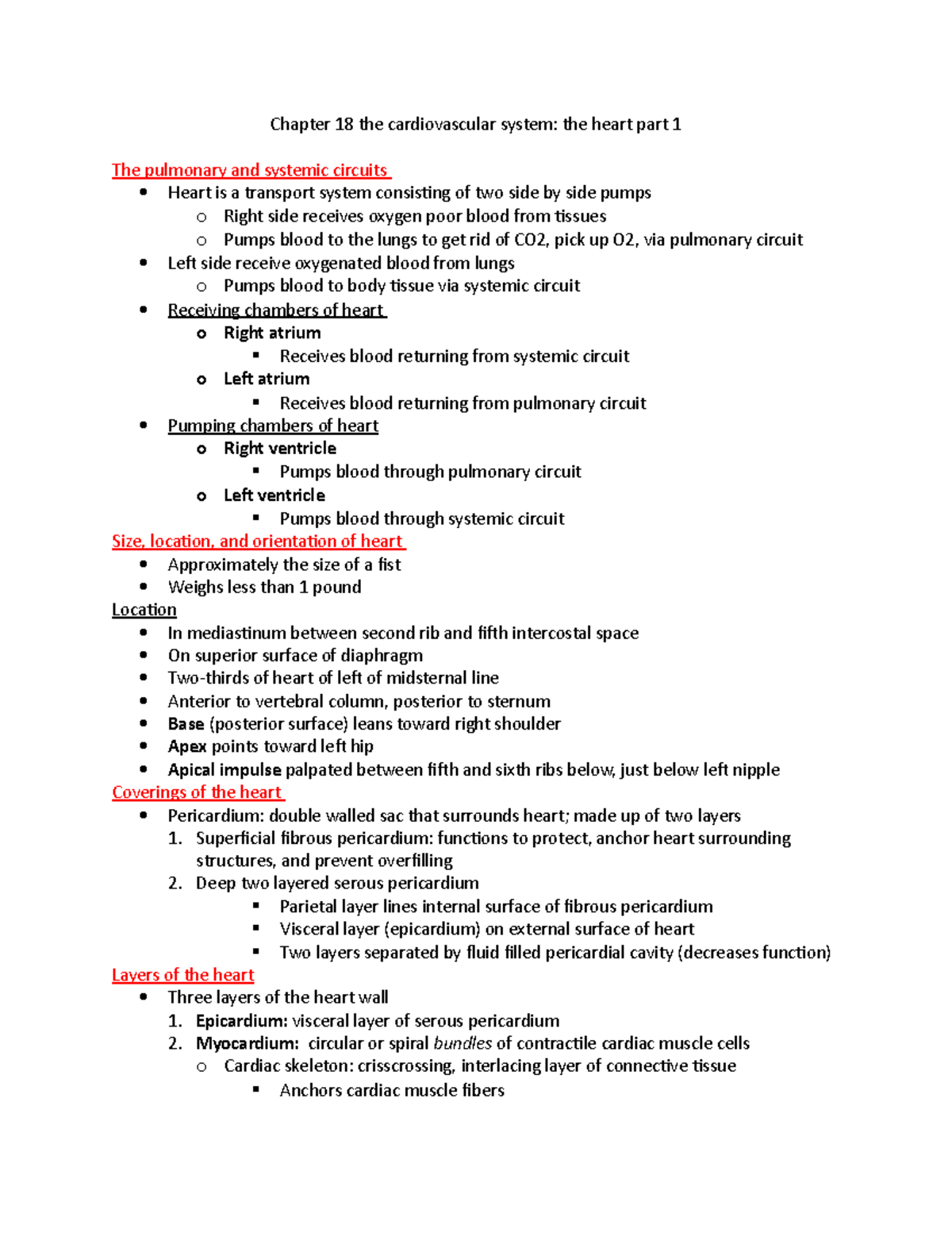 Chapter 18: The Heart & Cardiovascular System (Part 1) Review - Studocu