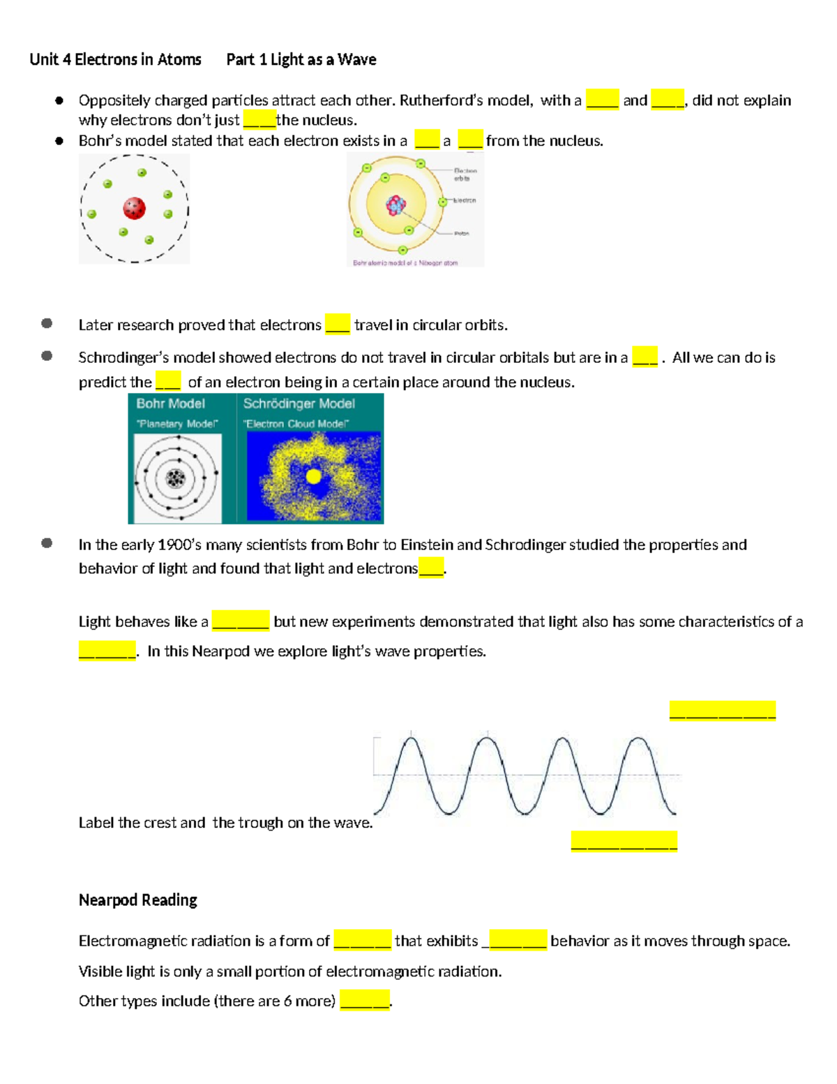 Light as a Wave - Classwork (Unit 4 - Electrons in Atoms) - Studocu