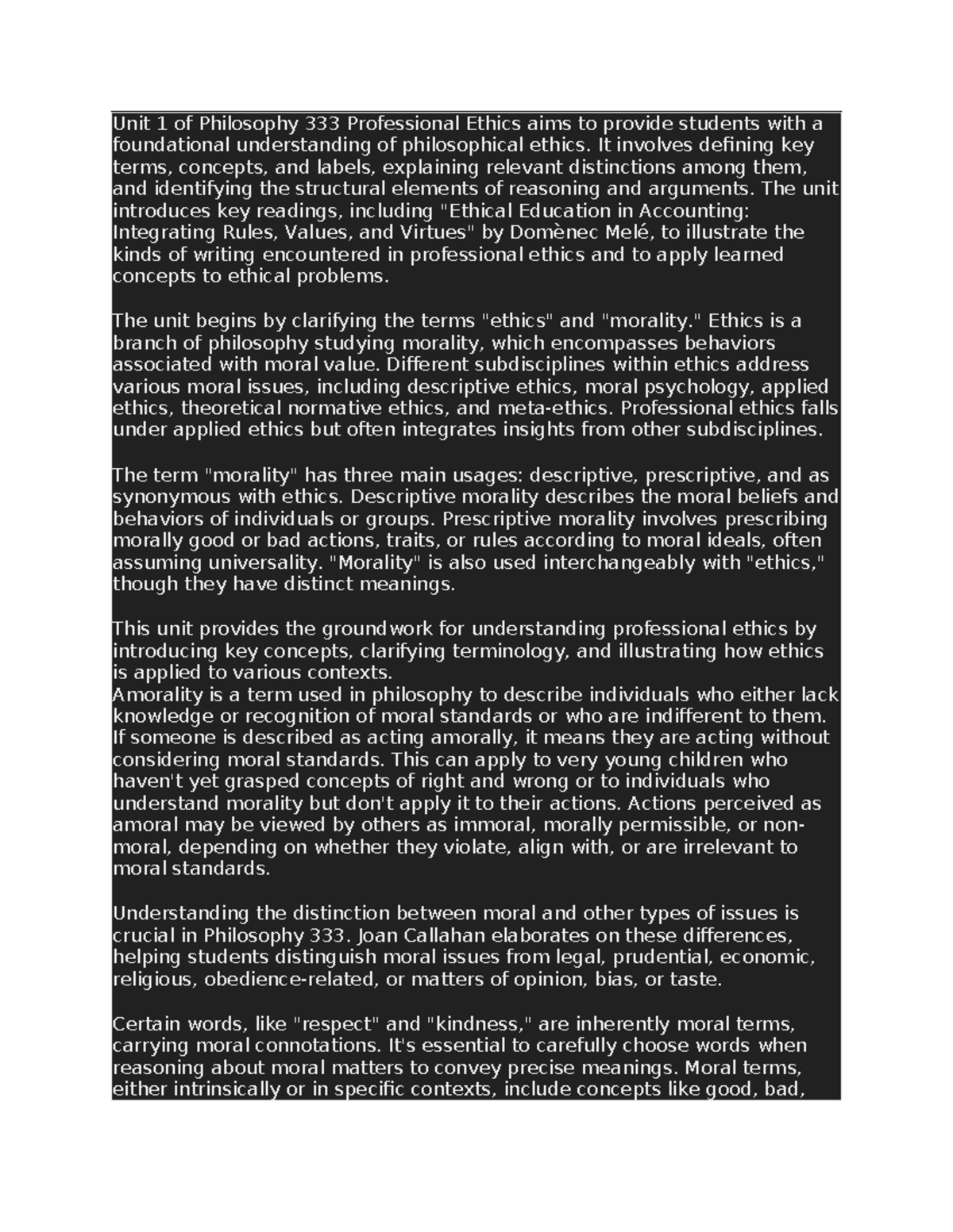 Unit 1 - Intro to Philosophy Professional Ethics Notes - Studocu