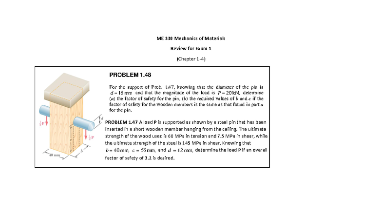 ME 330 Mechanics of Materials Exam 1 Review Notes - Studocu