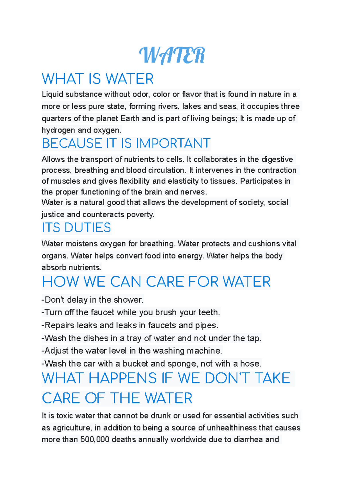 Water Ingles - WATER WHAT IS WATER Liquid substance without odor, color ...
