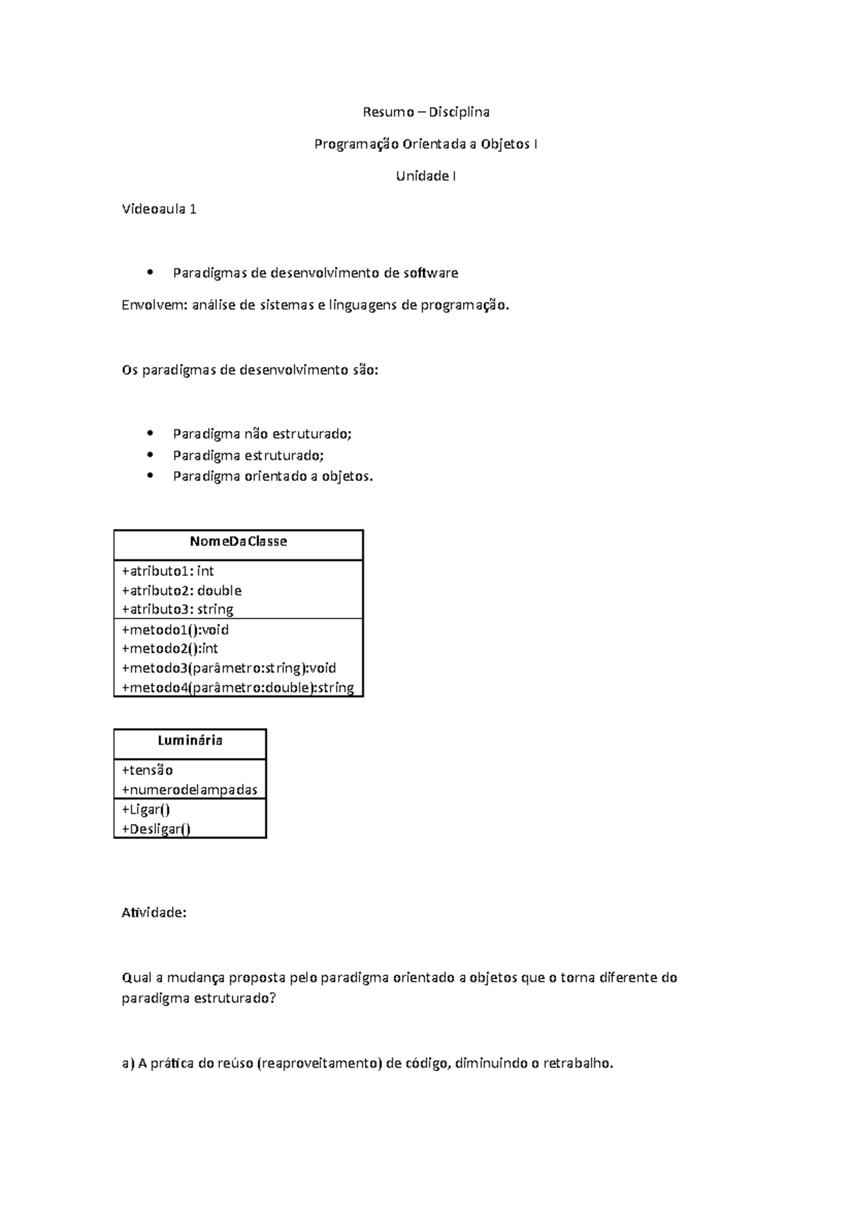 Resumo de Programação Orientada a Objetos I: Paradigmas e Conceitos ...