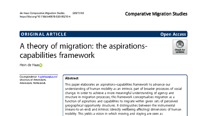 Migration Theory: The Aspirations-Capabilities Framework (CMS 2021 ...