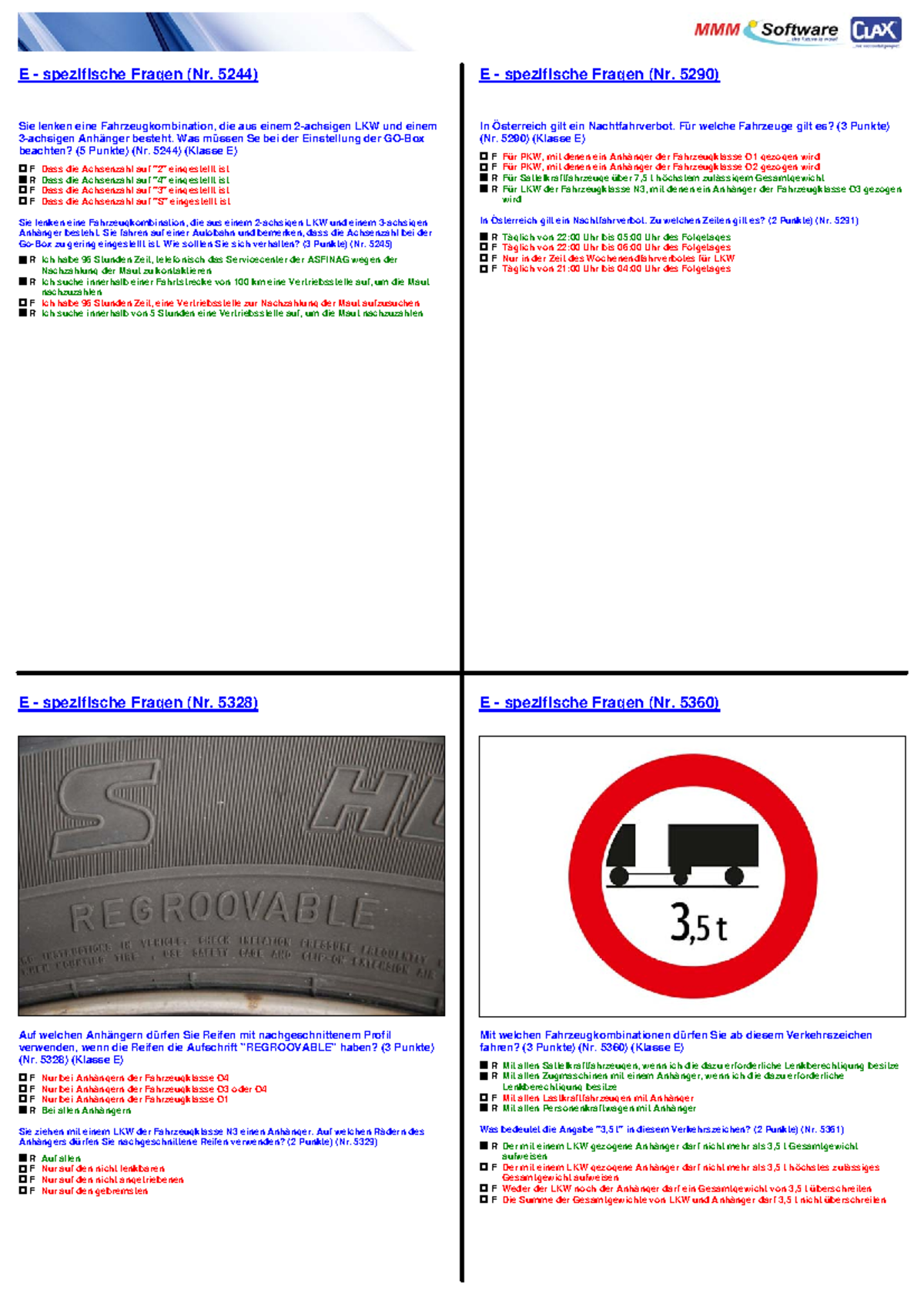 Klasse E - Fragen zur Fahrzeugkombination und Verkehrsvorschriften - Studocu