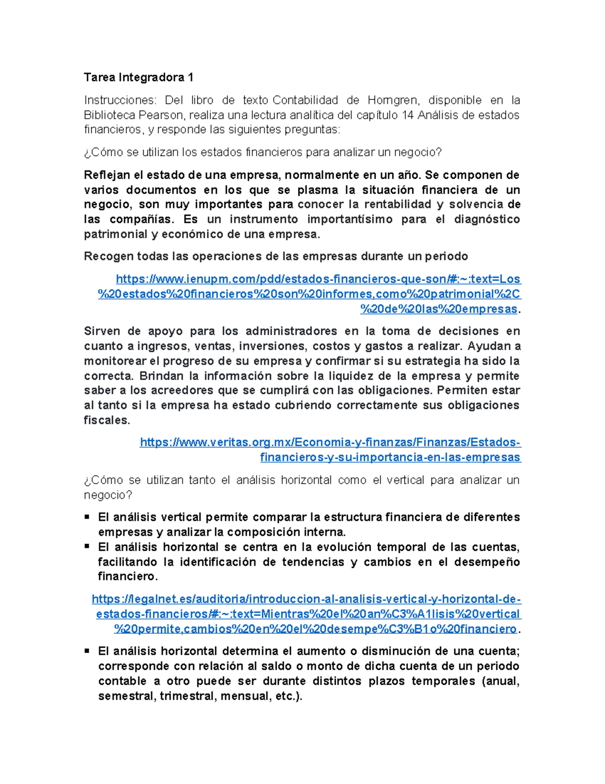 Análisis de Estados Financieros - Tarea Integradora 1 U2 - Studocu