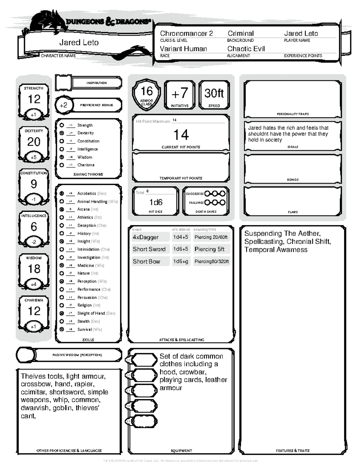 DnD 5E Character Sheet - Fillable Form for Players - Studocu