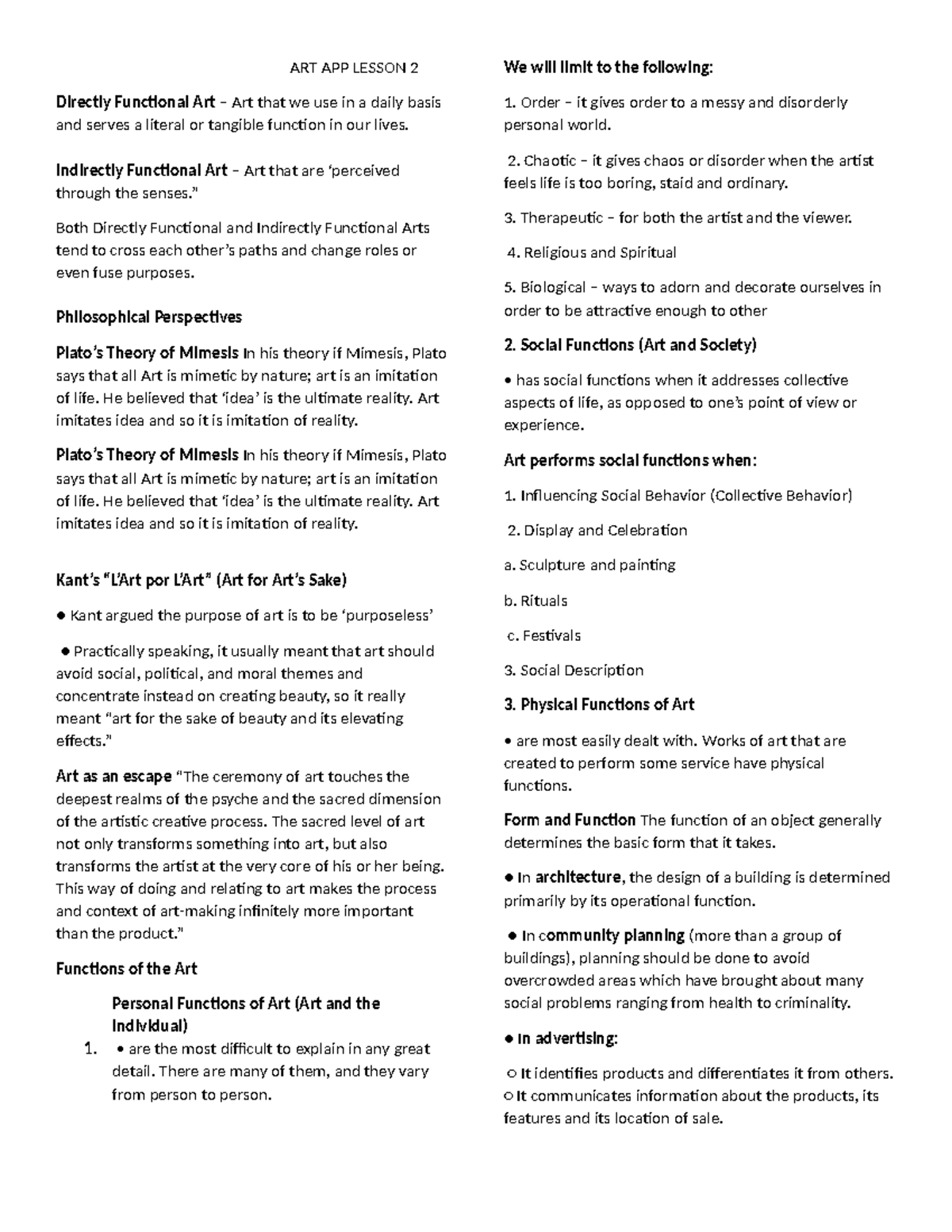 ART APP Lesson 2 - notes - ART APP LESSON 2 Directly Functional Art ...