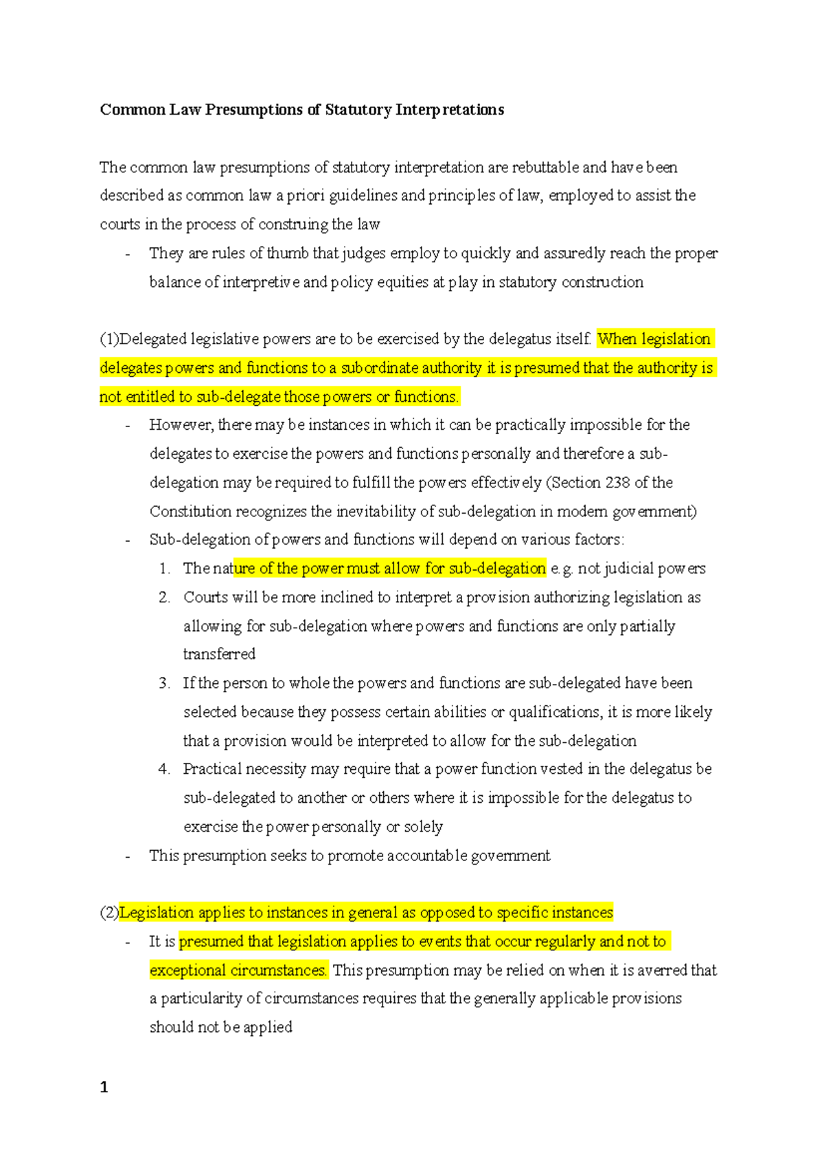 Common Law Presumptions in Statutory Interpretation: Key Insights - Studocu