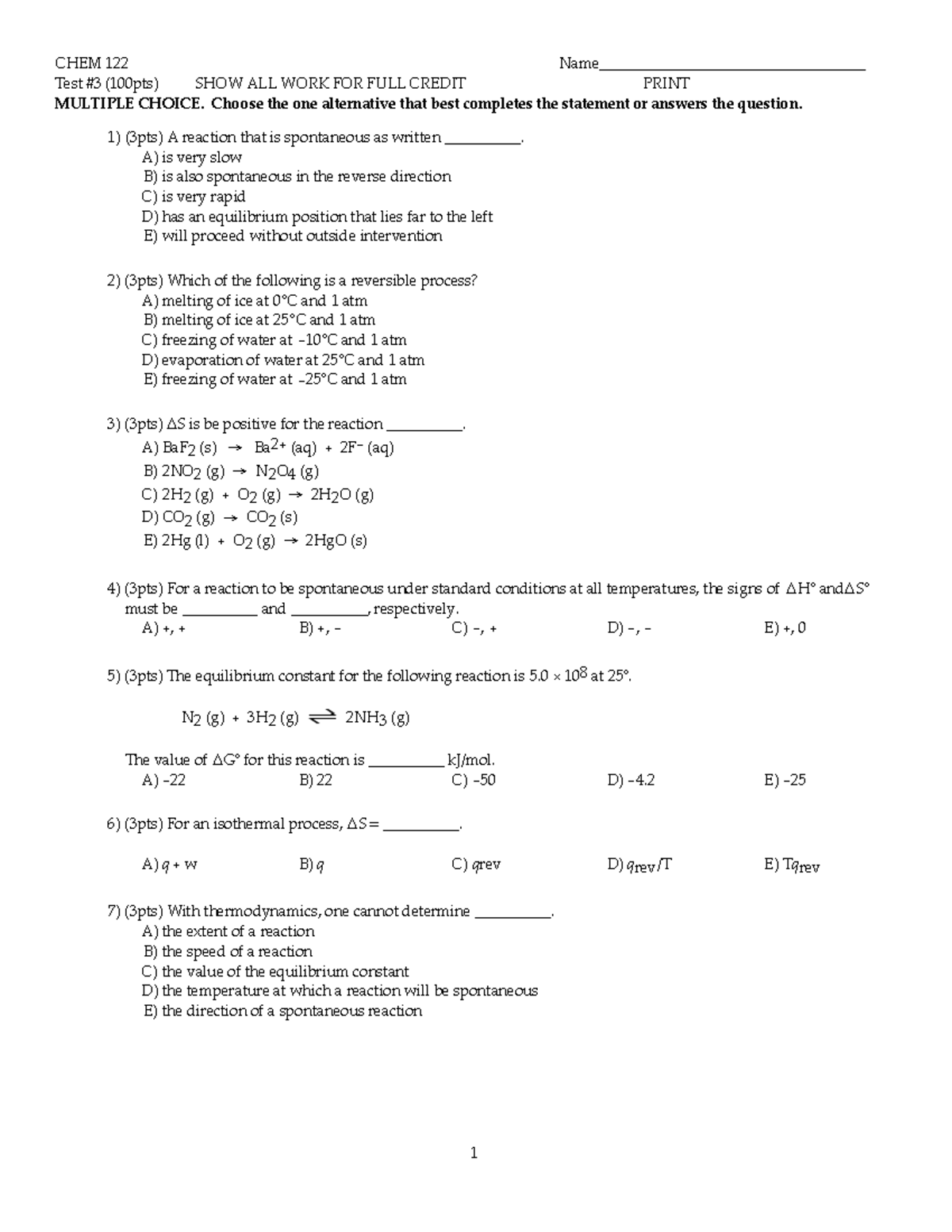 CHEM 122 Test #3 Practice Questions with Answers and Solutions - Studocu