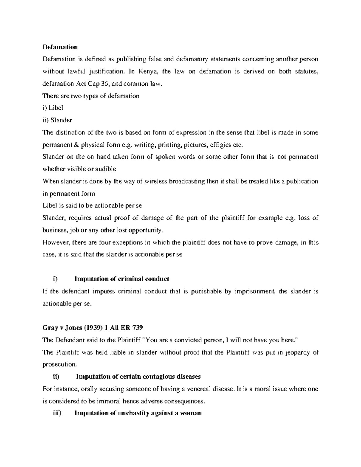 Defamation in Tort Law: Key Concepts and Case Studies (LAW 101) - Studocu
