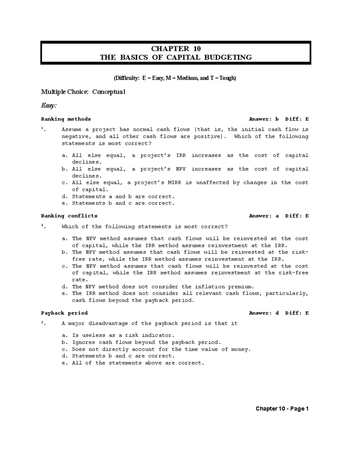 TB Chapter 10 - Ch 10: Financial Management Test Bank (Updated) - Studocu