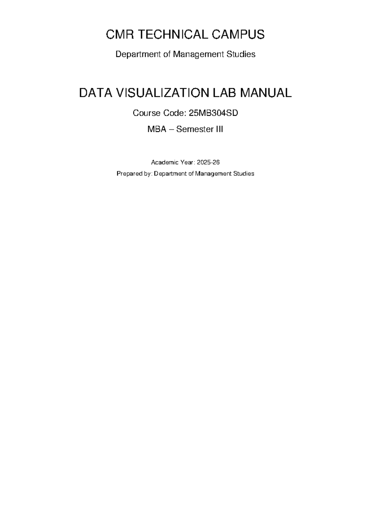Data Visualization Lab Manual - 25MB304SD MBA Semester - Studocu