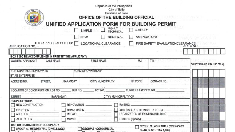 Unified Application Form for Building Permit 110231 - Studocu
