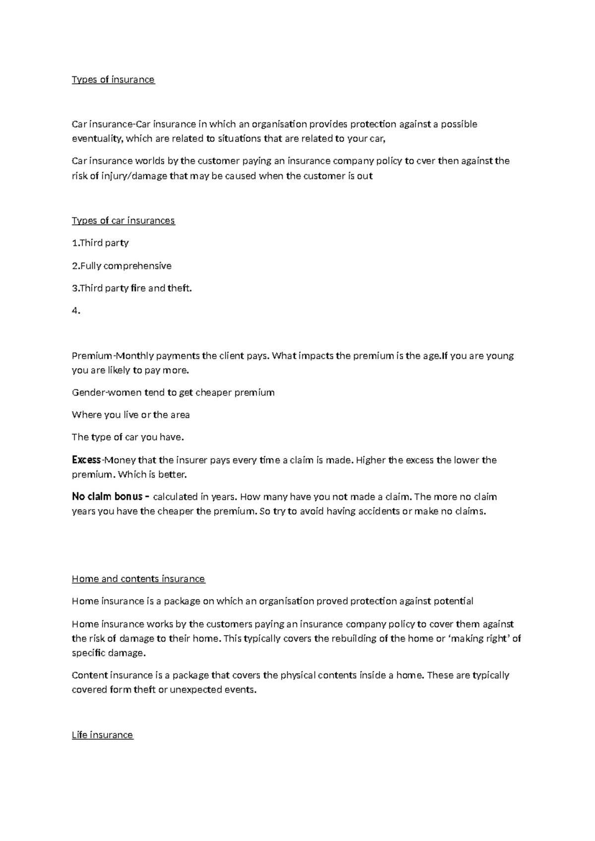 Level 3 Business Finance Notes: Types of Insurance Explained - Studocu