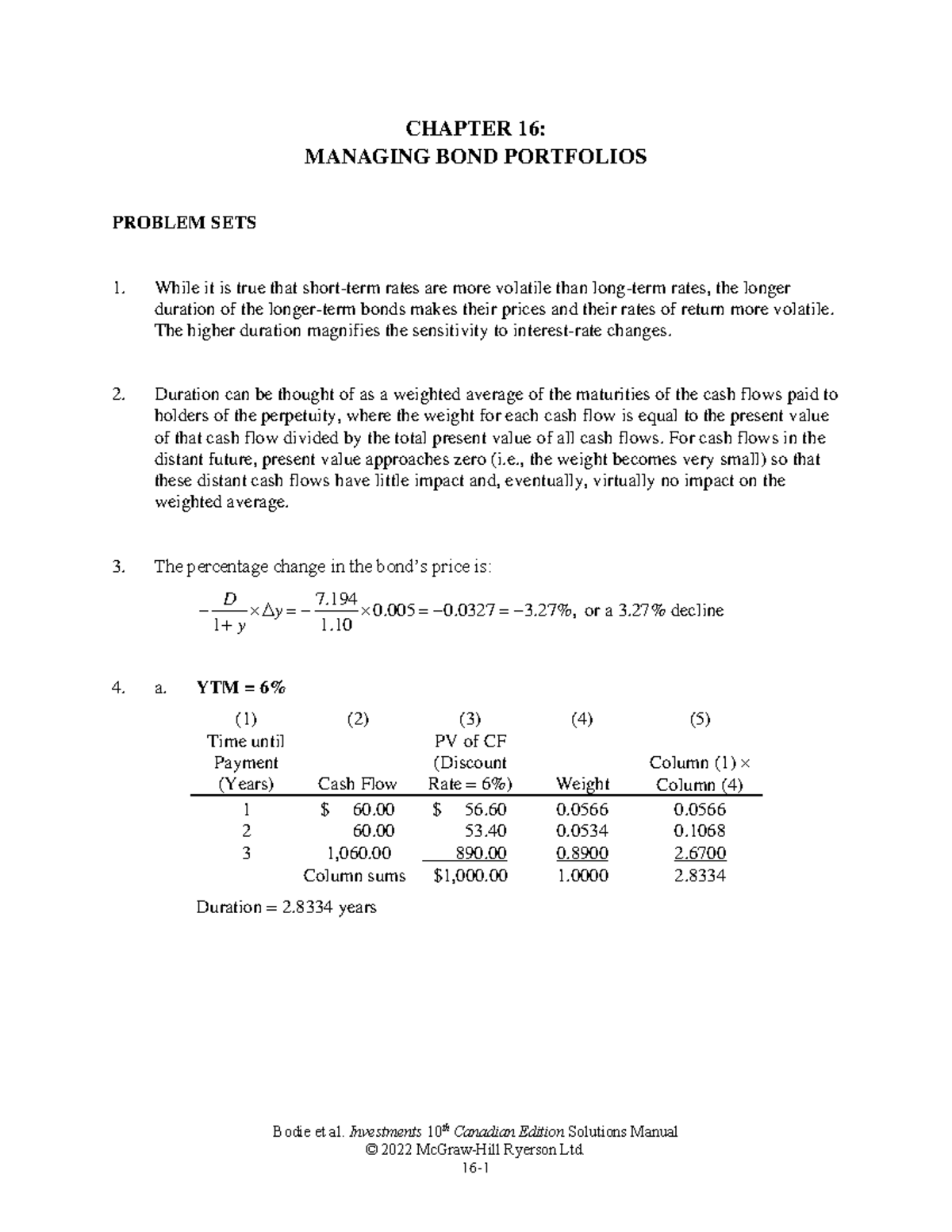 Bodie et al. Investments 10th Canadian Edition Chapter 16 problem sets ...