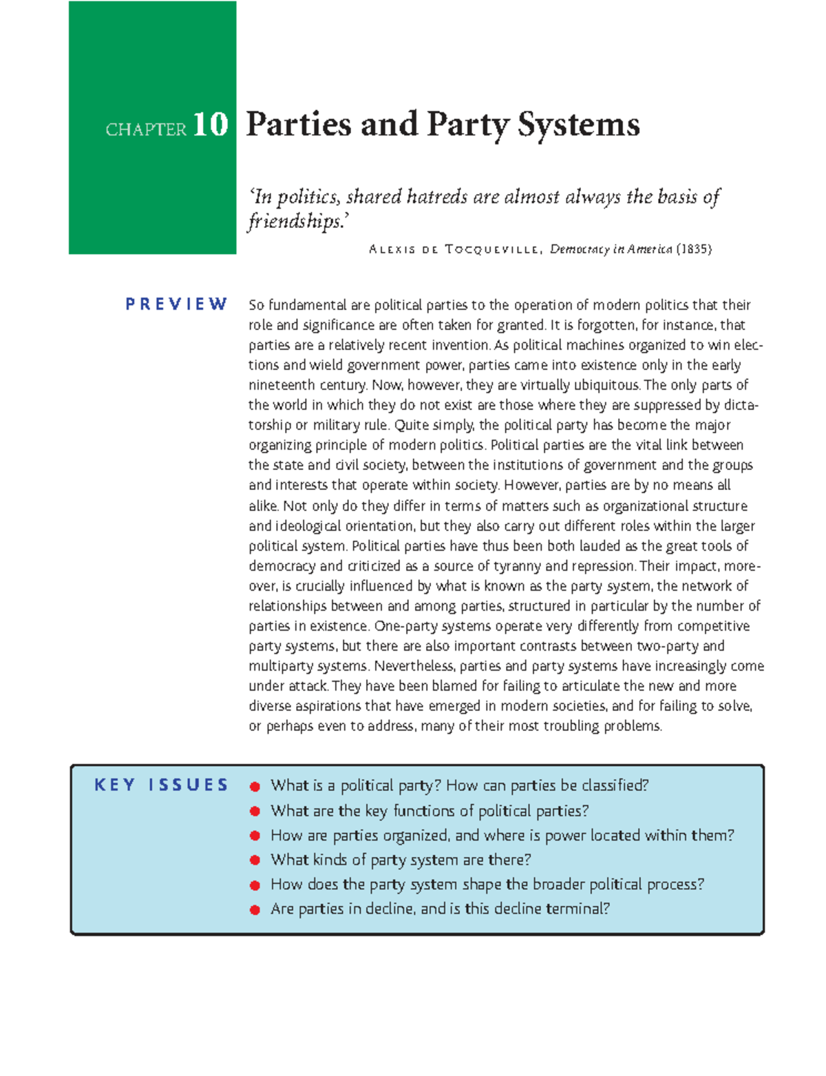 POLITICS 4TH ED: CHAPTER 10 - Parties and Party Systems Analysis - Studocu