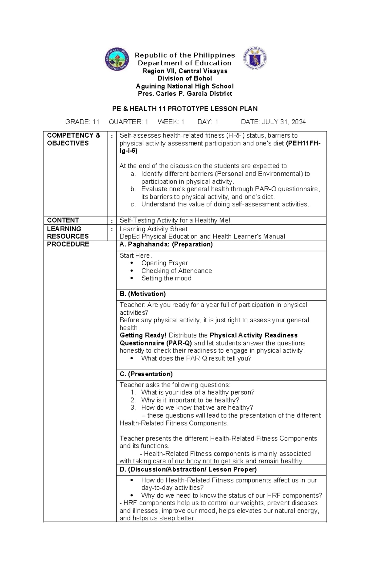TOS in Statistics and Probability 11: Assessment and Scoring Guide ...
