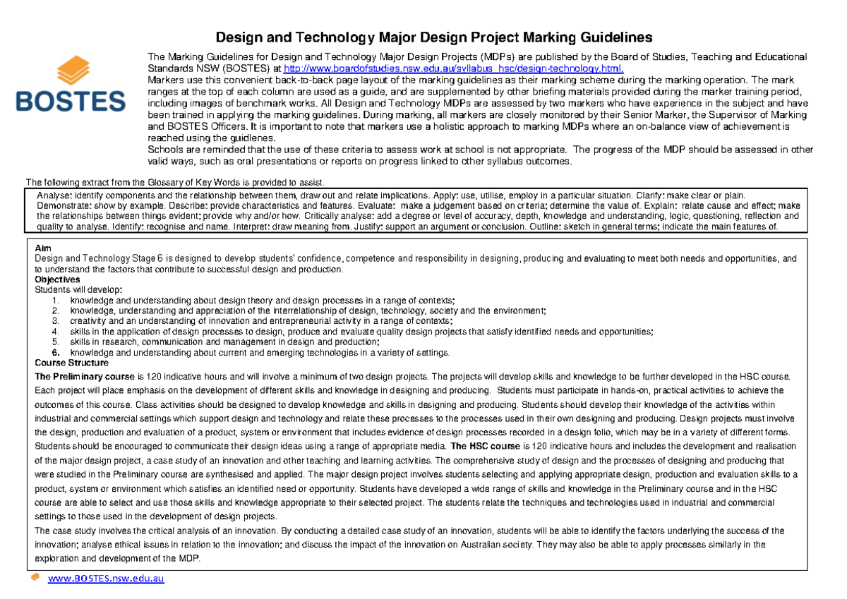 DT Major Design Project Marking Guidelines: Assessment Criteria - Studocu