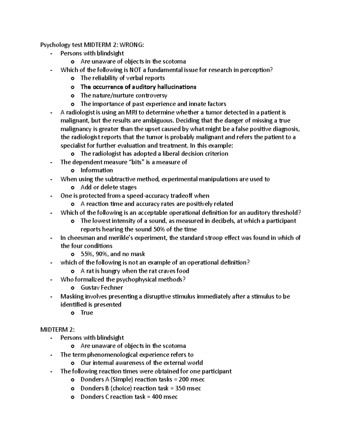 Psychology Midterm 2 Study Guide and Key Concepts - Studocu