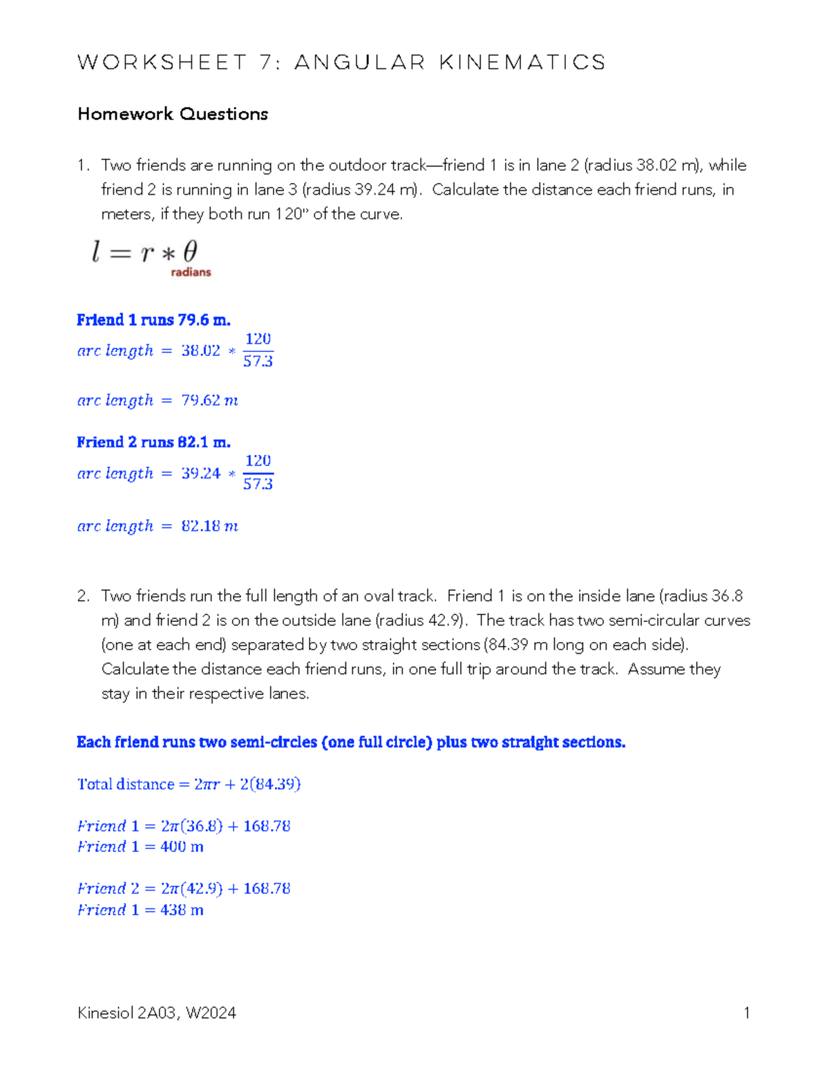 Worksheet 7: Angular Kinematics 2024 Homework Solutions - Studocu