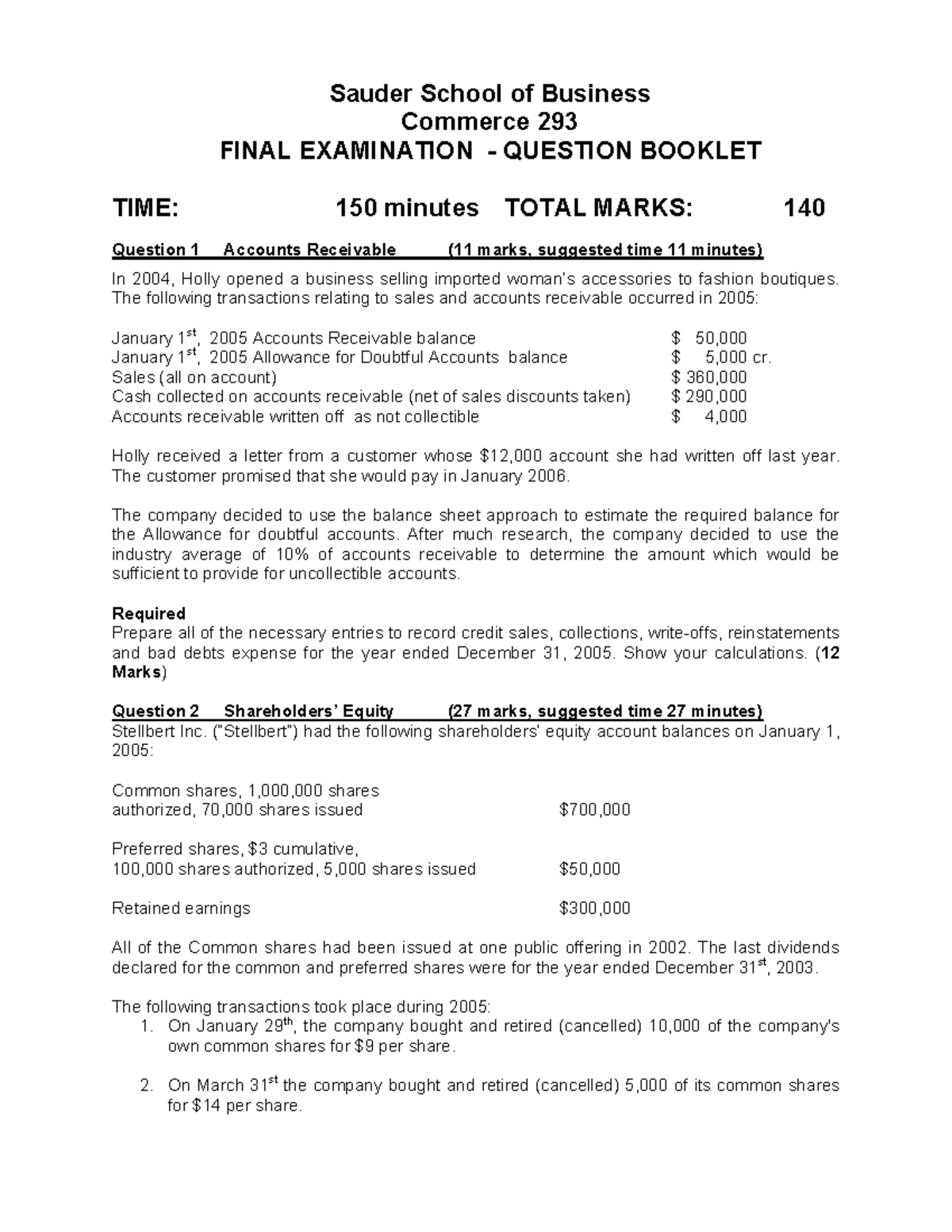 Commerce 293 Final Exam 2018: Q&A for Key Topics in Accounting - Studocu