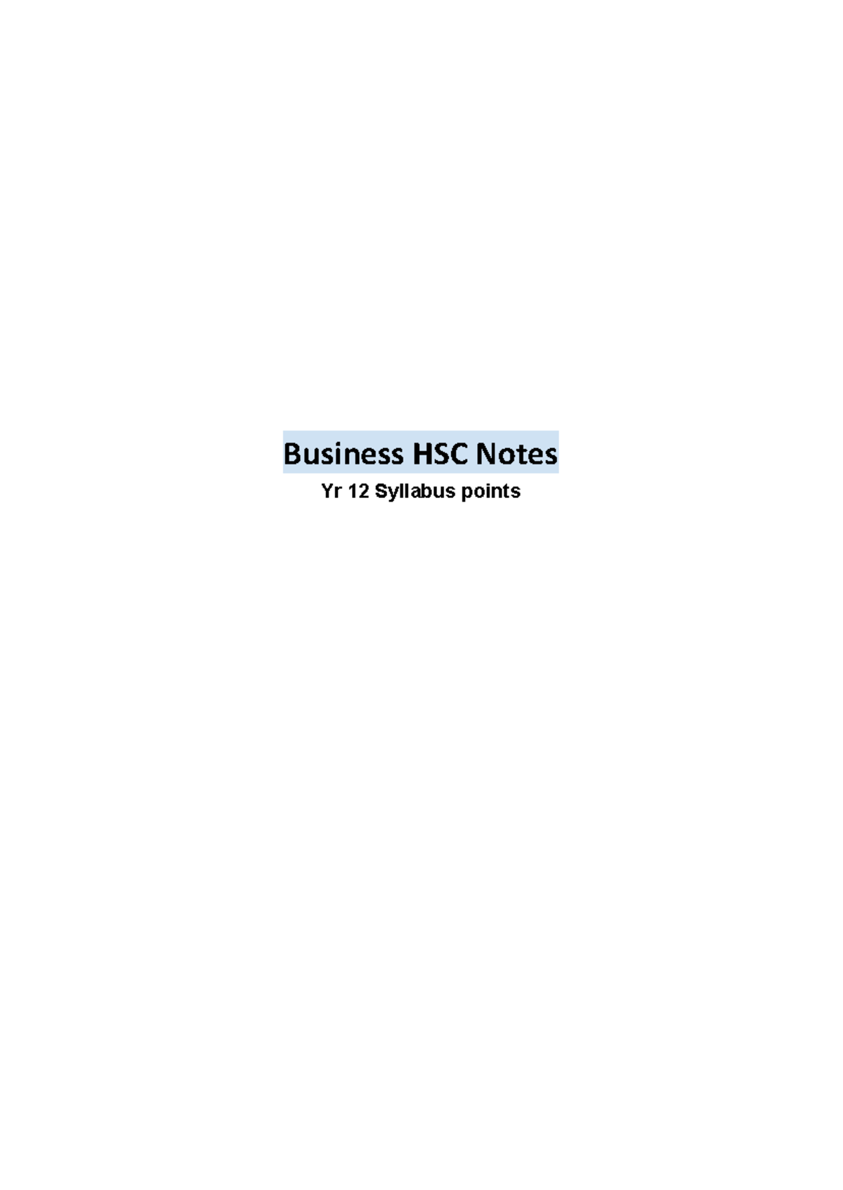 HSC Business Notes Yr 12: Comprehensive Study Guide - Studocu
