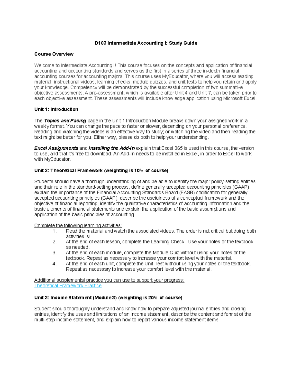 D103 Intermediate Accounting I: Comprehensive Study Guide - Studocu
