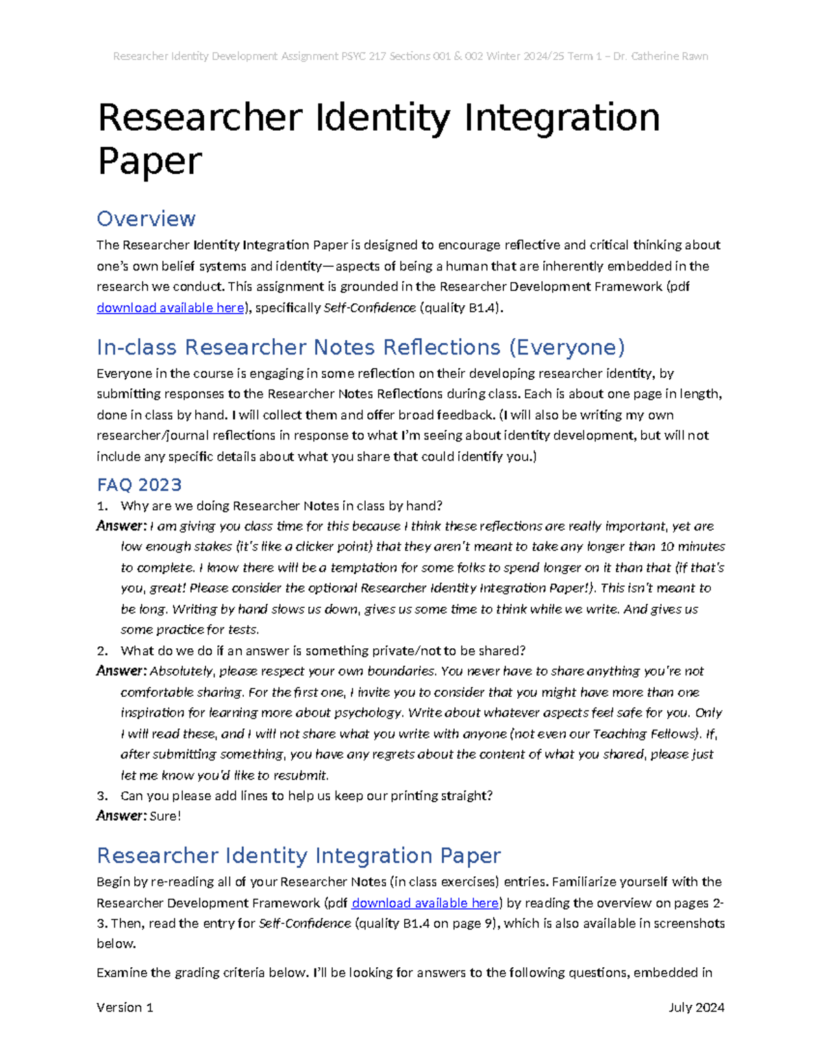 Researcher Identity Integration Paper Instructions (2024) - Studocu
