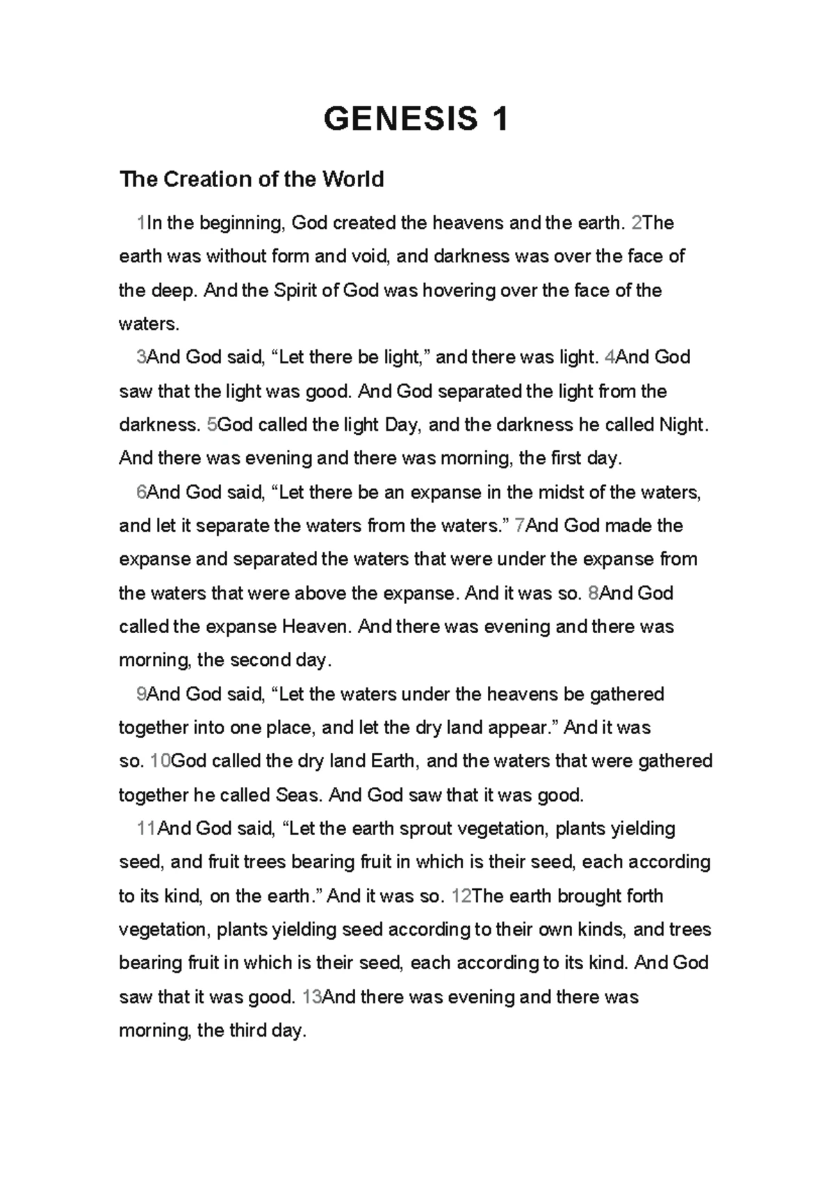1 Genesis - Interpretação de Textos - GENESIS 1 The Creation of the ...