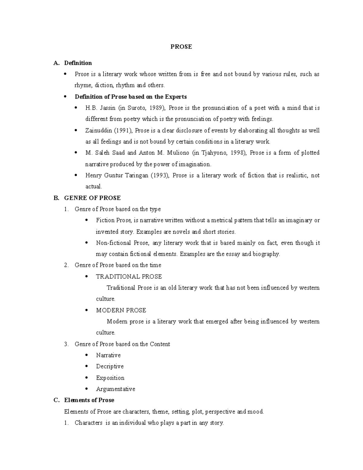 Prose: Key Concepts, Definitions, Genres, and Elements Explained - Studocu