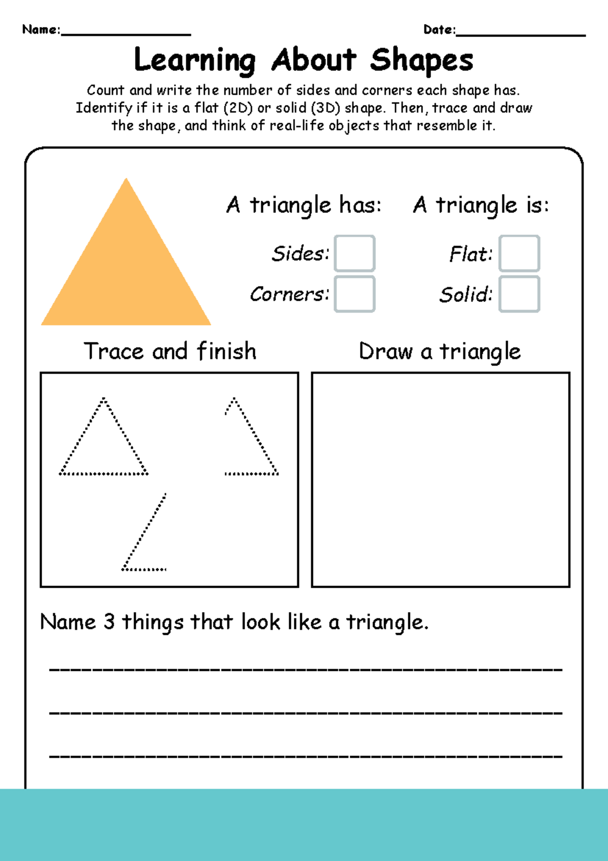 Learning About Shapes - 1st Grade Worksheet - Name: Date: Learning ...