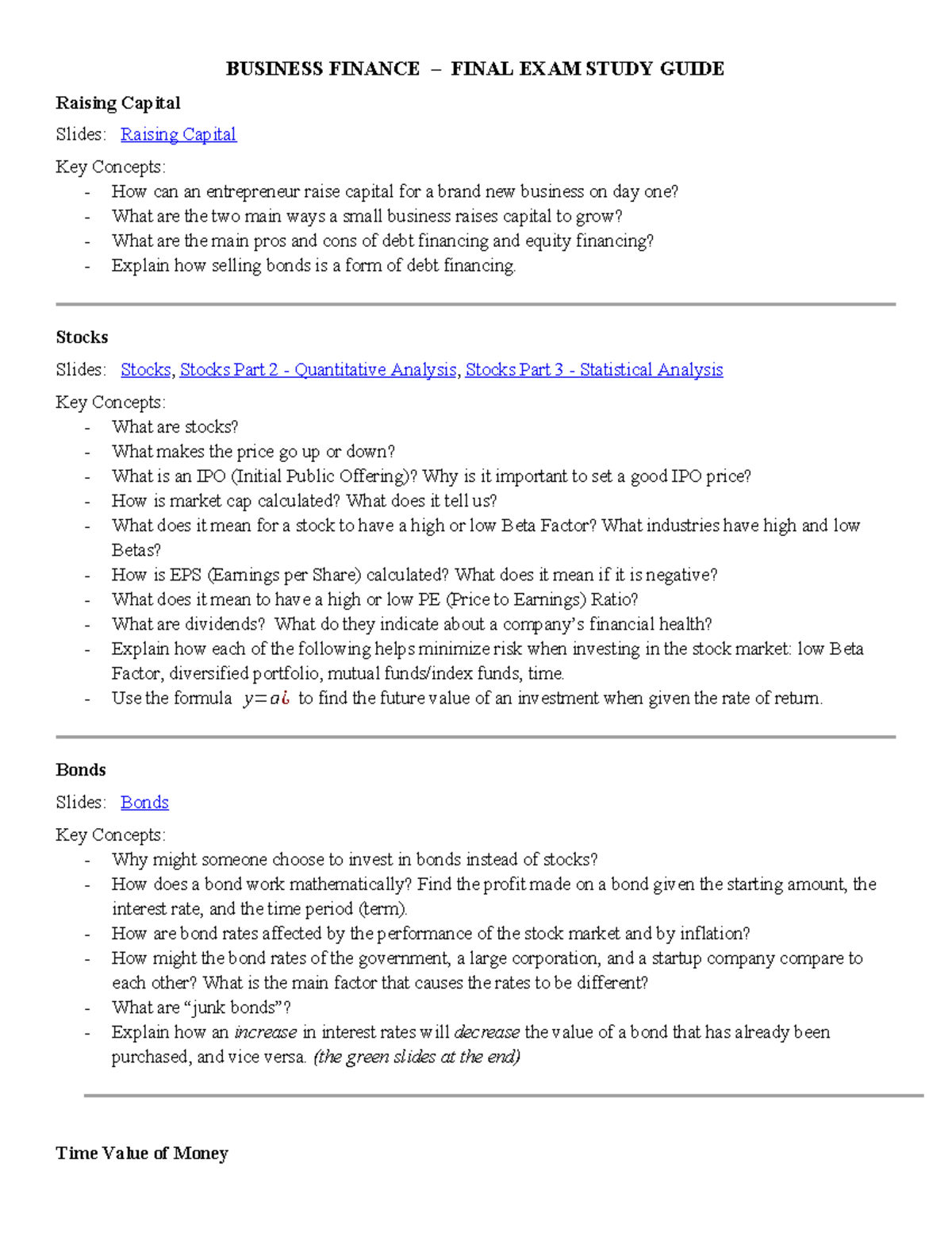 BUS 100 - Comprehensive Final Exam Study Guide for Business Finance ...