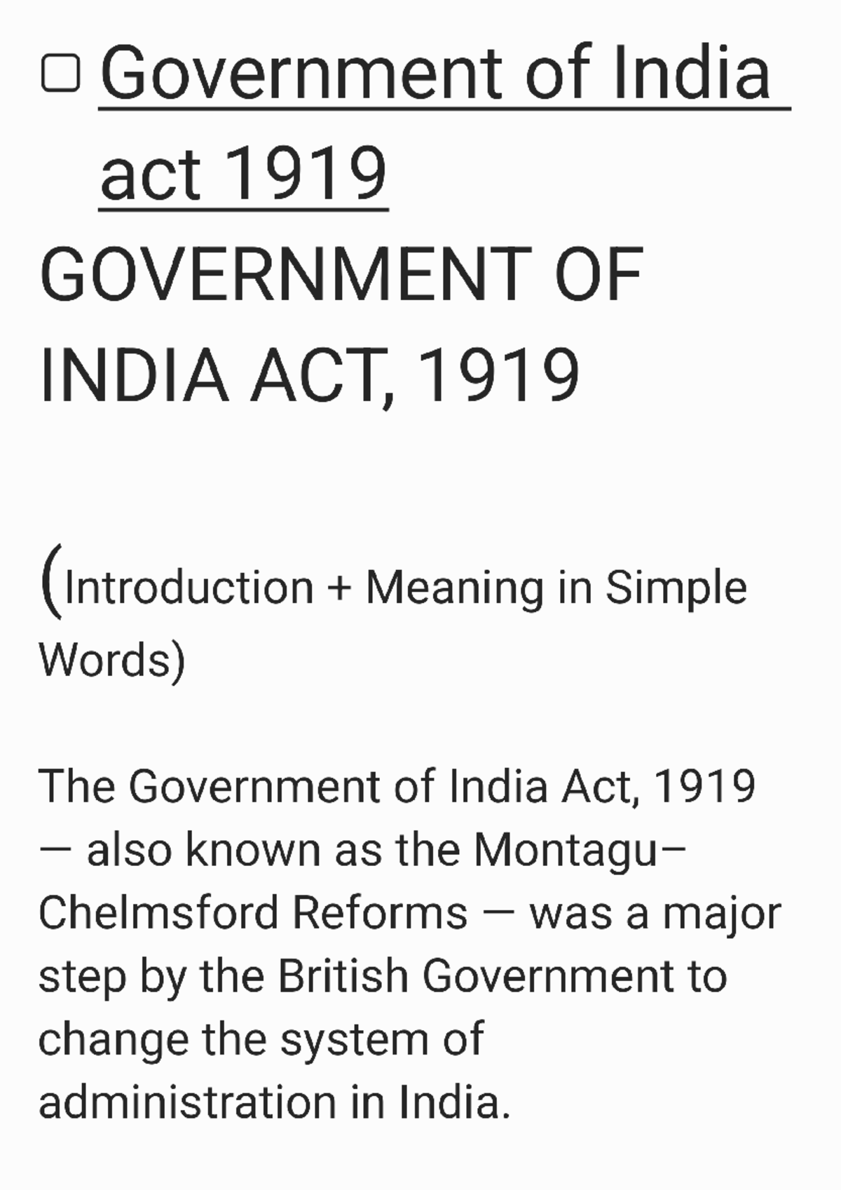 Government of India Act 1919: Overview and Key Reforms - Studocu