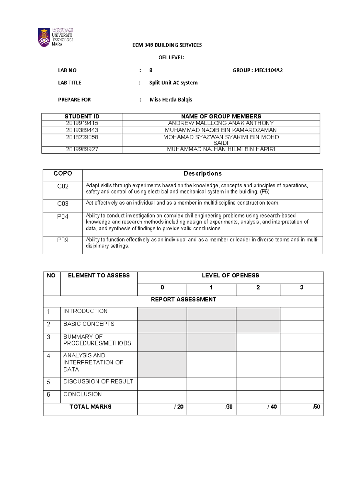 ECM 346 Lab Report: Split Unit AC System Analysis and Findings - Studocu
