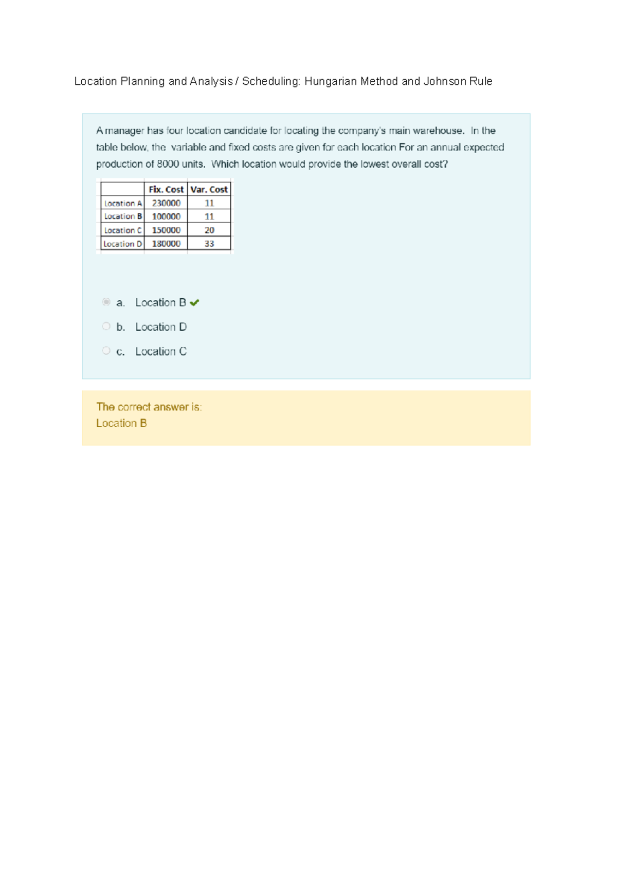 Location Planning and Analysis Scheduling Hungarian Method and Johnson ...