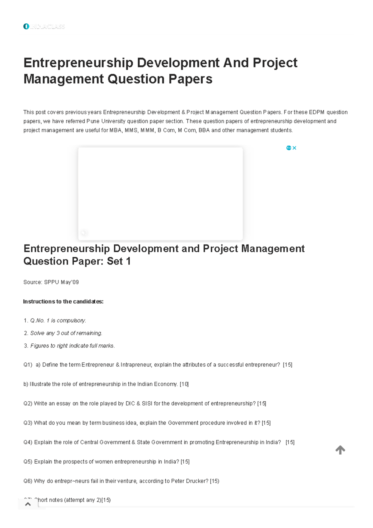 Entrepreneurship Development & Project Management EDPM: Previous QPs ...