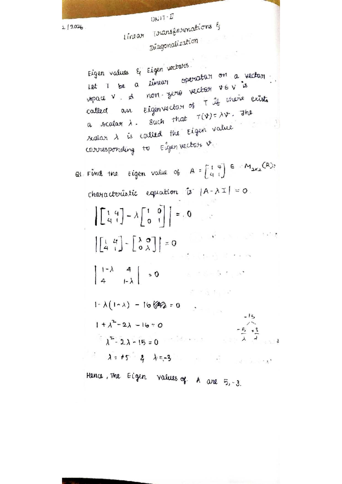 Eigenvalues and Characteristic Equations in Linear Algebra (LA CH2 ...