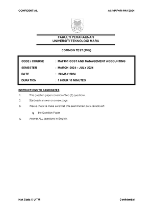 Cost and management accounting - MAF451 - UiTM - Studocu