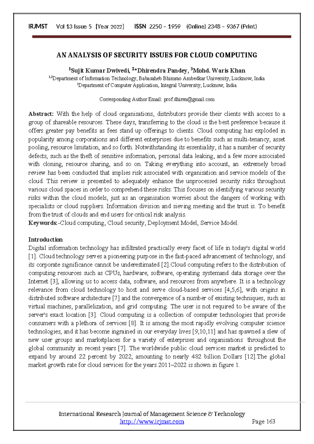 AN Analysis OF Security Issues FOR Cloud Computing - International ...
