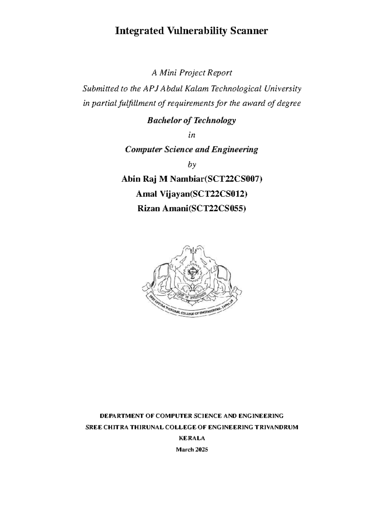Integrated vulnerability scanner mini project report (SCT22CS007) - Studocu