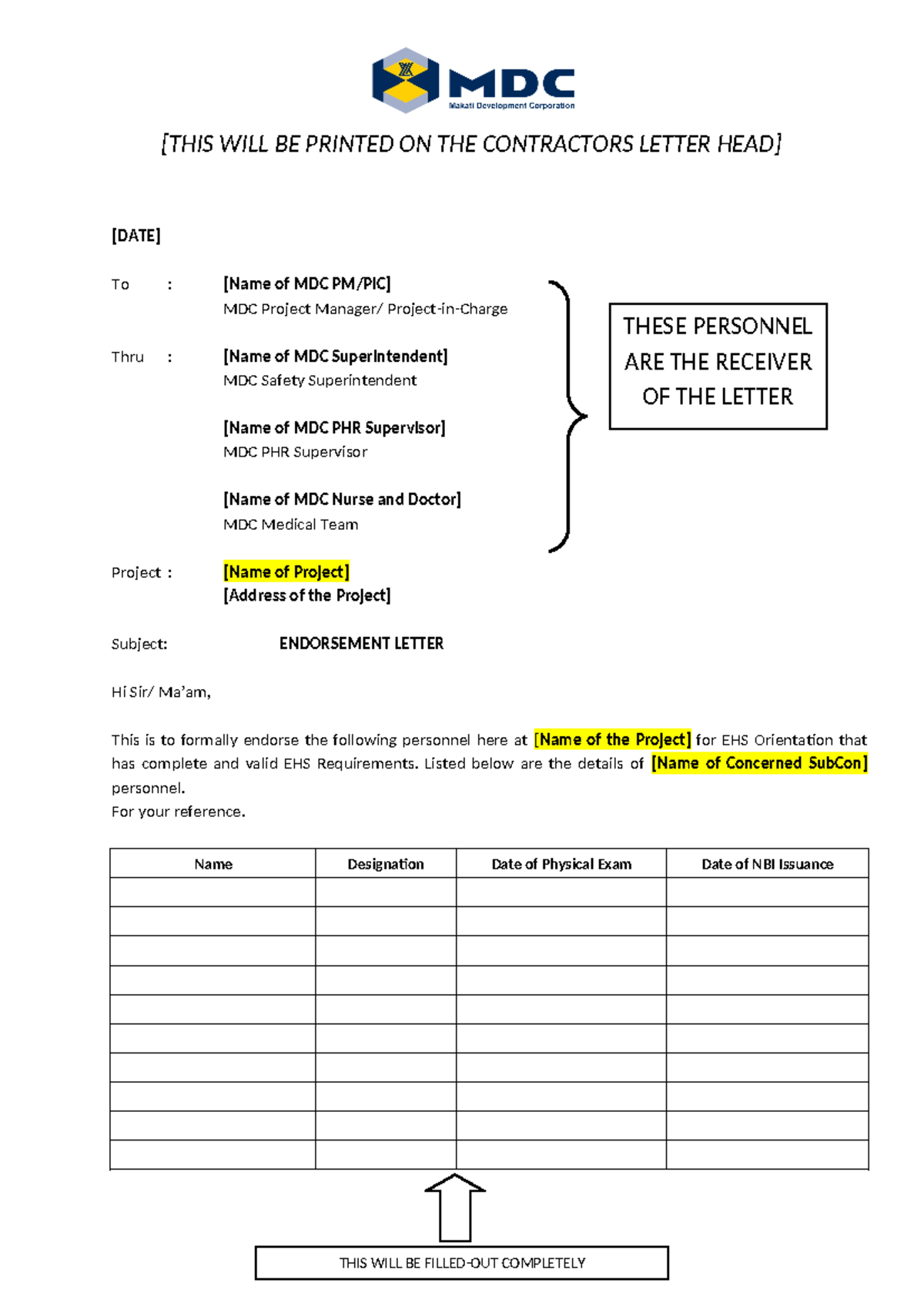 Endorsement Letter ( Editable FILE) - [THIS WILL BE PRINTED ON THE ...