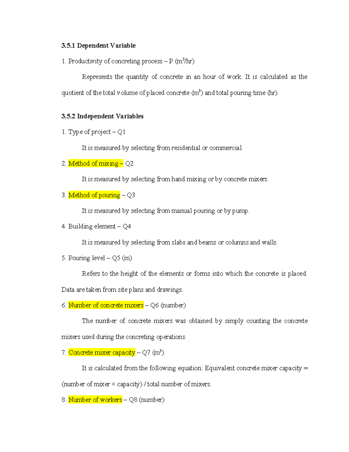 3.5.1-3.5.2 Variables in Concreting Process Analysis (ENG 101) - Studocu