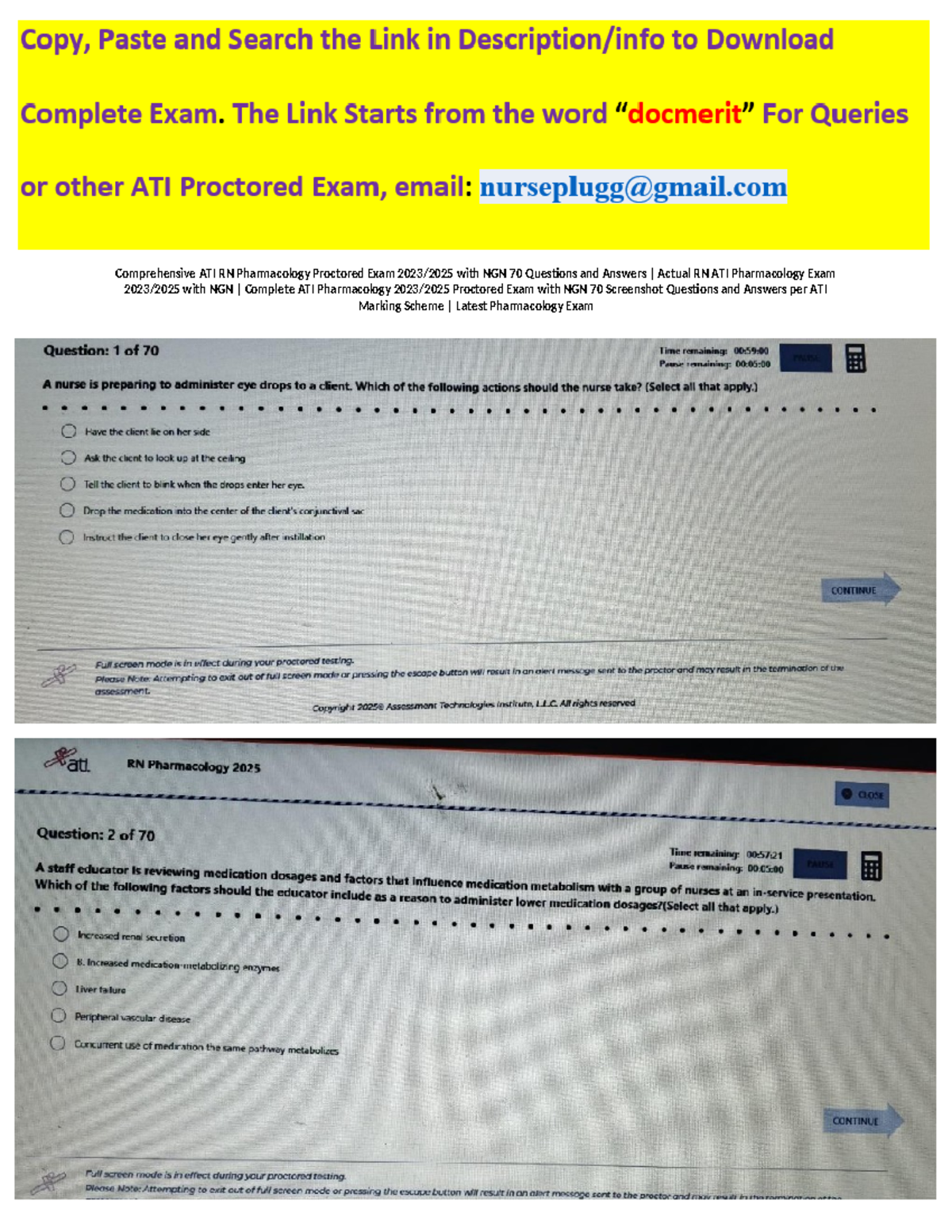 ATI RN Pharmacology Proctored Exam 2023-2025: 70 NGN Questions ...
