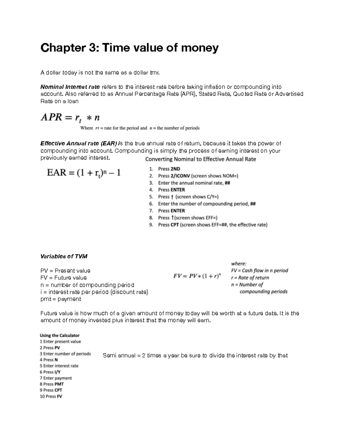 FINA 210 Chapter 3: Time Value of Money Concepts and Notes - Studocu